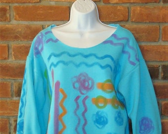 Made to Order Hand Painted Abstract Art to Wear Raw Edge Neckline Sweatshirt