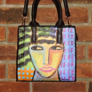 Hand Painted Abstract Art Shoulder Bag Handbag Purse Crossbody Original Art Vegan Leather Faux Leather Colorful Funky Unique Artistic Artsy