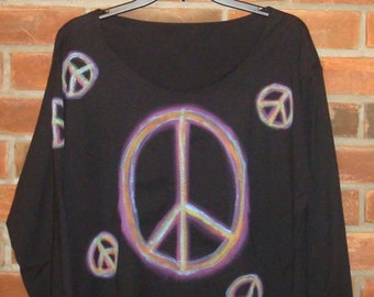 Made to Order Colorful Peace Sign Abstract Art Hand Painted Raw Edge T-shirt Top Shirt Funky Wearable Art