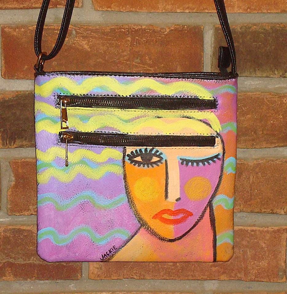 Hand Painted Crossbody Purse,Shoulder Bag,Handbag,Original Abstract  Art,Vegan Leather,Faux Leather,Colorful,Funky,Unique,Artistic