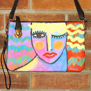 Hand Painted Purse,Shoulder Bag,Crossbody Bag,Original Abstract Art,Faux Leather,Vegan,Colorful,Funky, Unique,Artistic,Wearable Art,