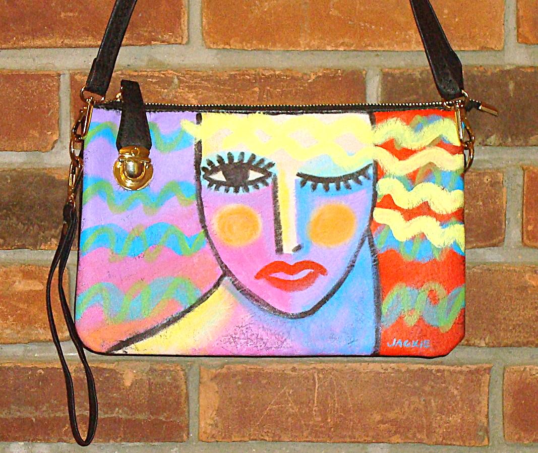 Hand Painted Purse,Shoulder Bag,Crossbody Bag,Original Abstract Art,Faux  Leather,Vegan,Colorful,Funky, Unique,Artistic,Wearable Art,