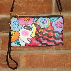 Hand Painted Wristlet Clutch Purse,Crossbody Bag,Handbag,Abstract Art Purse,Artistic Handbag,Vegan Leather,Faux Leather,Colorful,Funky,