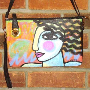 Hand Painted Handbag,Purse,Crossbody Bag,Shoulder Bag,Vegan Leather,Faux Leather,Original Abstract Art,Colorful,Funky,Unique,Artistic