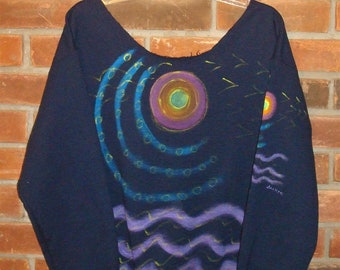 Made to Order Hand Painted Unisex Size Sweatshirt Raw Edge Neckline Off the Shoulder Wearable Art Artistic Clothing
