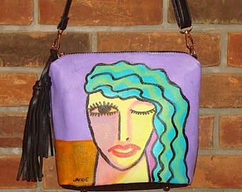 Hand Painted Abstract Art Faux Leather Handbag Shoulder Bag Purse Vegan Leather Artistic Purse Art to Carry