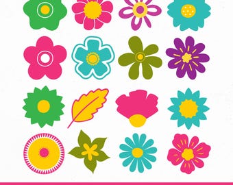 Retro Blumen Clipart Bundle, 16 florale Designs (svg, png, dxf, eps)