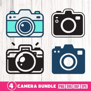 May include: A set of four camera icons in different colors and styles. The icons are in a simple, flat design. The icons are perfect for use in digital projects, such as websites, apps, and social media.
