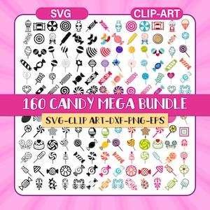 Pacote de 160 doces Svg, clipart de doces, doces Svg, pirulitos Svg, doces coloridos, doces arco-íris, clipart de máquina de chicletes, festa de doces Svg