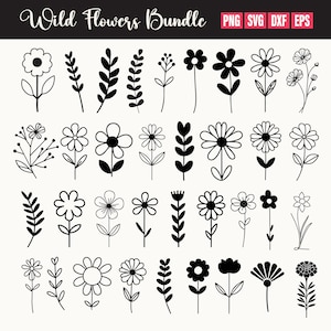Pacote de flores silvestres, Flor silvestre Svg, Arquivo de corte de flores silvestres, Clipart de flores silvestres, Flores silvestres Svg Png, Flor silvestre Png, Pequena flor silvestre, Flor