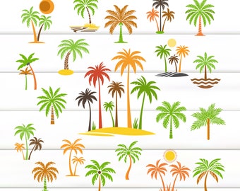 Paquete de imágenes prediseñadas de palmera, svg de palmera, png de palmera, svg de Palm Beach, svg de palma tropical, png de palma, archivos cortados de palmera, palma tropical