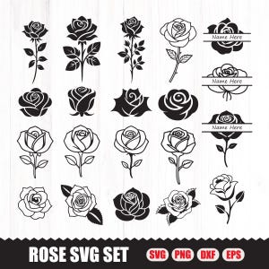 Rose SVG Bundle, Rose Silhouette, Rose Cut File, Rose Outline SVG, Rose SVG, Rose Clipart, Rose Vector, Rose Svg Cut Files, Roses Svg