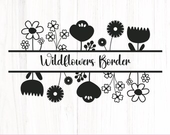 Borda de flores silvestres em SVG, monograma com moldura floral (download digital)