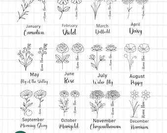 Birth Flowers Bundle, Birth Flower Svg, Birthmonth Svg, Birth Month Svg, Birthday Flower Svg, Birth Flower Png Set, Flower Svg, Birth Flower