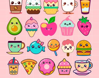 Kawaii Food Clipart, Kawaii Food SVG, Cute Food Clipart, Kawaii Food, Cute Food Svg, Kawaii Fruit Clipart, Kawaii Sweets