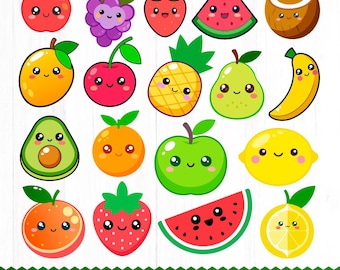 Kawaii Fruit Clipart, Cute Fruits Clipart, Fruit SVG, Fruit PNG, Fruit Clipart, Fruits SVG Bundle, Summer Fruit Svg, Fruit Cut File