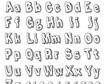 May include: Black and white doodle style alphabet SVG with uppercase and lowercase letters, and numbers 0-9. The text "DOODLE STYLE ALPHABET SVG" is at the top in a red banner.