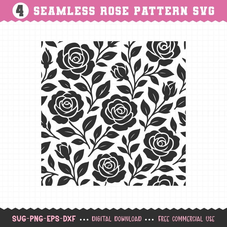 Rose Pattern SVG, Seamless Roses SVG, Roses SVG Pattern, Rose Pattern ...