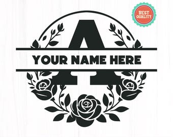 Floral Family Monogram SVG, Split Letter Name Frame (Digital Download)