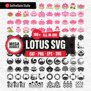 蓮の SVG バンドル、蓮の花の SVG、蓮のカット ファイル、蓮の月 SVG、花のデザイン SVG、花の曼荼羅 SVG、蓮の花、野生の花 SVG
