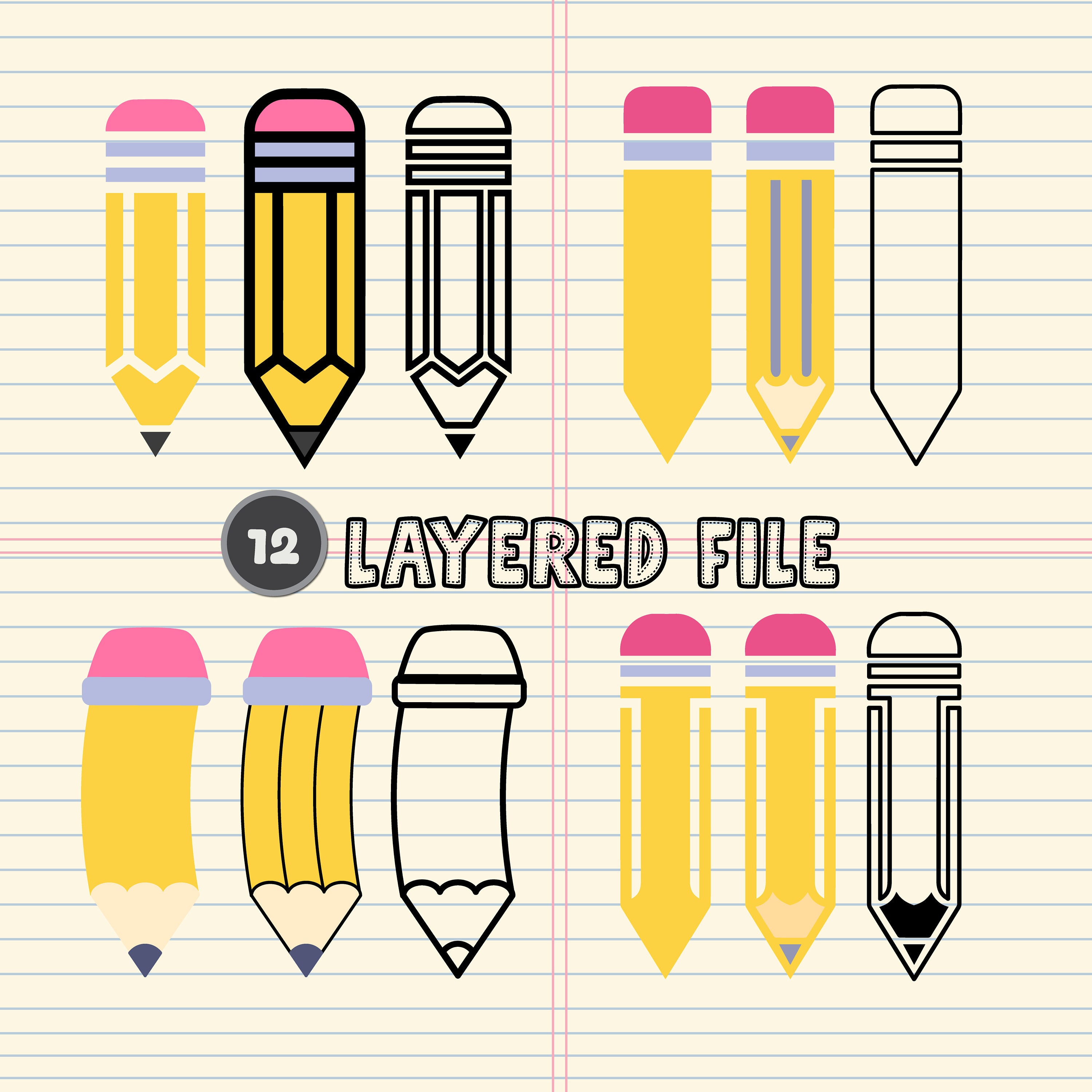 Pencil Svg Layered File, Pencil Svg, Pencil Cut File, Pencil Clipart
