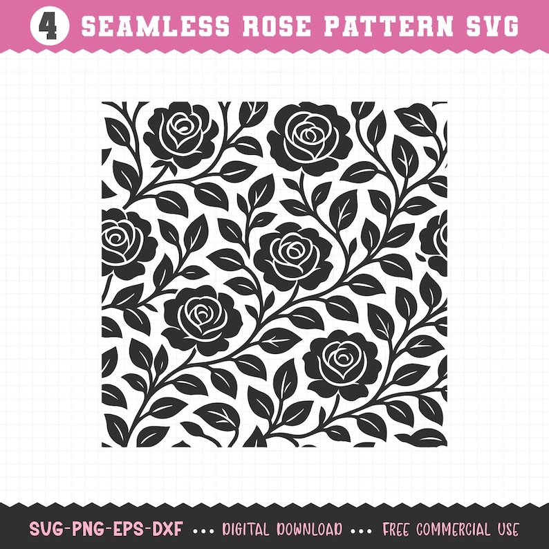 Rose Pattern SVG, Seamless Roses SVG, Roses SVG Pattern, Rose Pattern ...