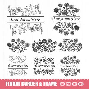 Flower Border SVG, Split Floral SVG, Floral Border SVG, Floral Monogram Svg, Wildflowers Svg, Split Monogram Svg, Floral Sign Svg