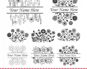 Flower Border SVG, Split Floral Monogram Frame (Digital Download)