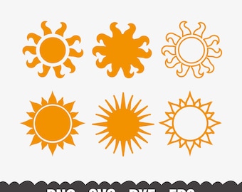 Sun SVG Clipart Bundle, Sunshine Cut Files (Digital Download)