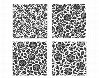 Seamless Rose Pattern SVG Bundle, Floral Pattern SVG Cut Files (Digital Download) ( Square Size Pattern Block )