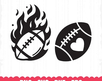 May include: Two black and white illustrations of footballs. One football is on fire and the other has a heart on it.