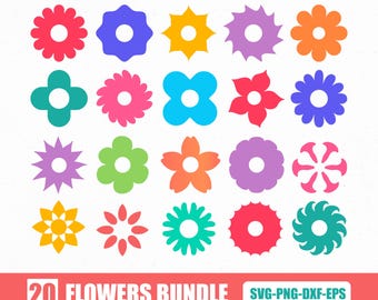 Retro Blumen SVG Bundle, 20 Blumen Clipart Designs (digitaler Download)