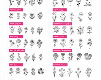 Birth Flowers Bundle, Birth Flower Svg, Birthmonth Svg, Birth Month Svg, Birthday Flower Svg, Birth Flower Png Set, Flower Svg, Birth Flower