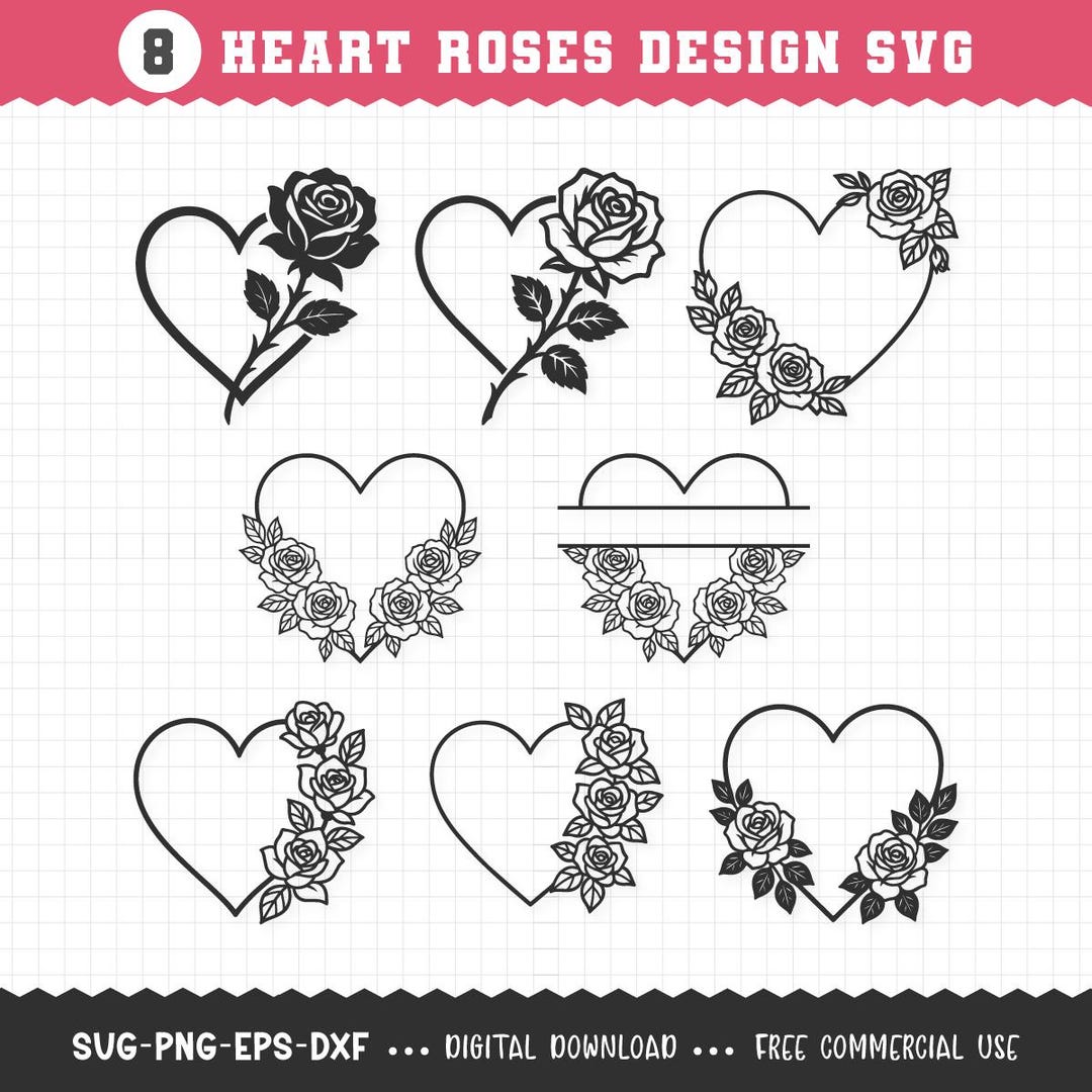 Heart Rose SVG / Rose Heart SVG / Heart Roses Design / Rose Frame SVG ...