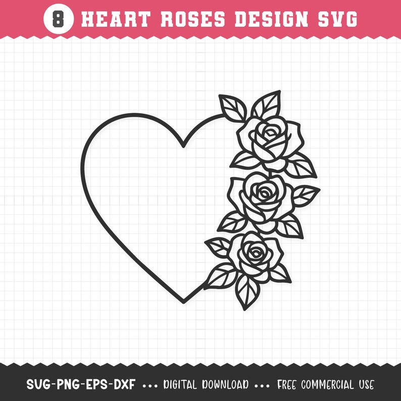 Heart Rose SVG / Rose Heart SVG / Heart Roses Design / Rose Frame SVG ...