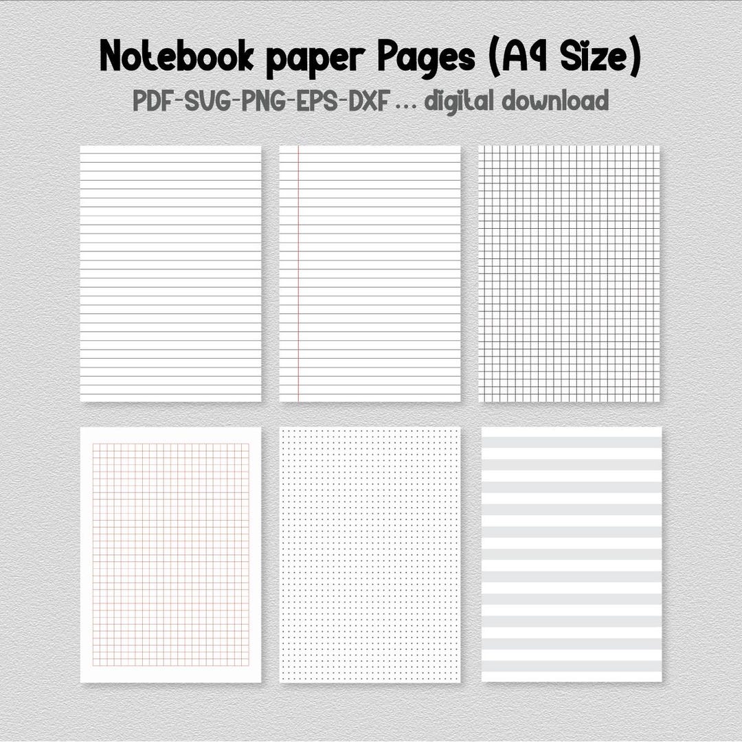 Notebook Paper (PDF-SVG-PNG-A4 Size) / Dot Grid Paper / Lined Paper ...