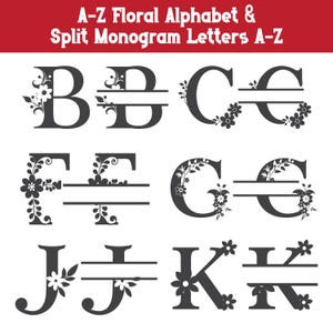 Floral Letter SVG, Floral Alphabet Svg, Split Letter Svg, Alphabet Svg, Alphabet Bundle Svg, Alphabet Cricut, ABC SVG, Alphabet Cut File