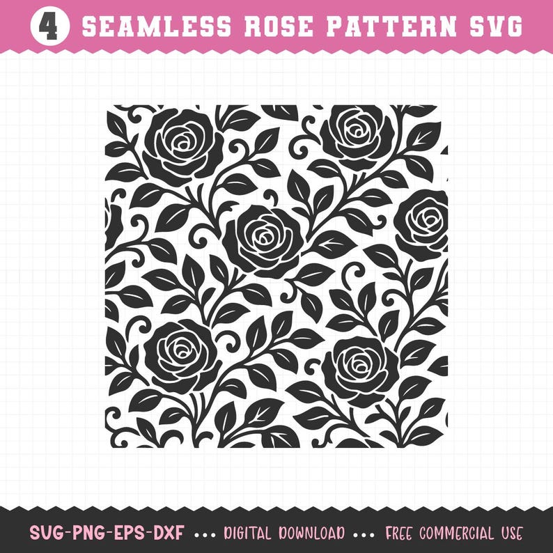 Rose Pattern SVG, Seamless Roses SVG, Roses SVG Pattern, Rose Pattern ...