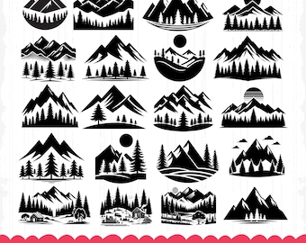 Mountain SVG Bundle, Mountain Scene SVG, Mountain Forest Tree SVG, Silhouette Scene (Digital Download)