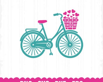 Floral Bicycle SVG, Heart Basket, Cricut Clipart (Digital Download)