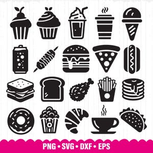 Fastfood Svg, fastfood Clipart, voedsel digitale stempel, junkfood Clipart, voedsel doodle Clipart, hamburger Svg, Pizza Svg