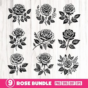 Rose Svg Bundle, Rose Svg Flower, Rose Clipart, Rose Bundle Svg, Rose Svg, Rose Cut File, Roses Svg, Rose Svg Cut File, Rose Silhouette
