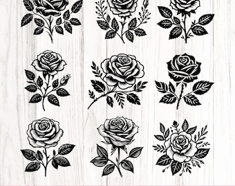 Vintage Rose SVG Bundle, Floral Clipart (Digital Download)