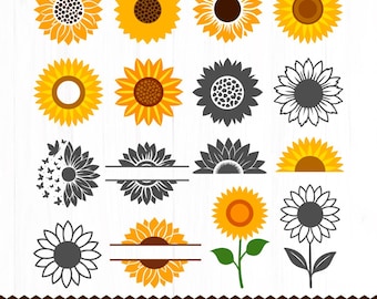Sunflower SVG Bundle, Sunflower SVG Files, Sunflower Clipart, Sunflower Png, Half Sunflower, Cut Files for Cricut, Instant Download
