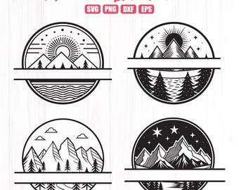 Mountain Split Name Sign, Monogram Frame SVG Bundle (Digital Download)