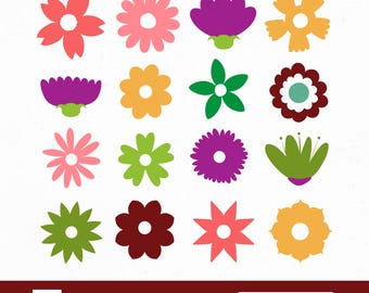 Retro Blumen SVG Clipart Bundle, 16 florale Designs (digitaler Download)