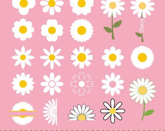 Daisy Flower SVG Bundle, Retro Clipart (Digital Download)