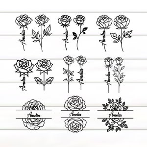 Roos naam Frame Svg, aangepaste bloem Svg, roos geboorte bloem, bloem frame Svg, roos Svg bloem, roos monogram Svg, roos Svg gesneden bestand, roos Svg