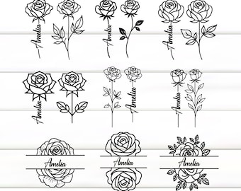 Rose Name Frame Svg, Custom Flower Svg, Rose Birth Flower, Flower Frame Svg, Rose Svg Flower, Rose Monogram Svg, Rose Svg Cut File, Rose Svg