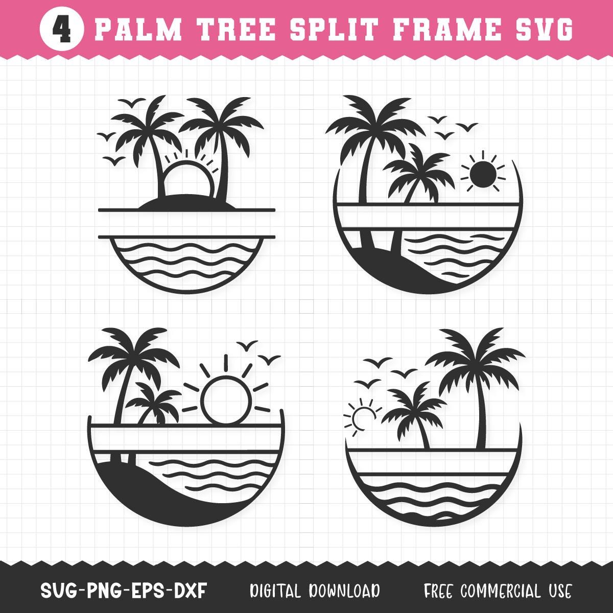 Palm Tree Split Frame SVG / Palm Trees Beach Monogram Frame SVG / Palm ...